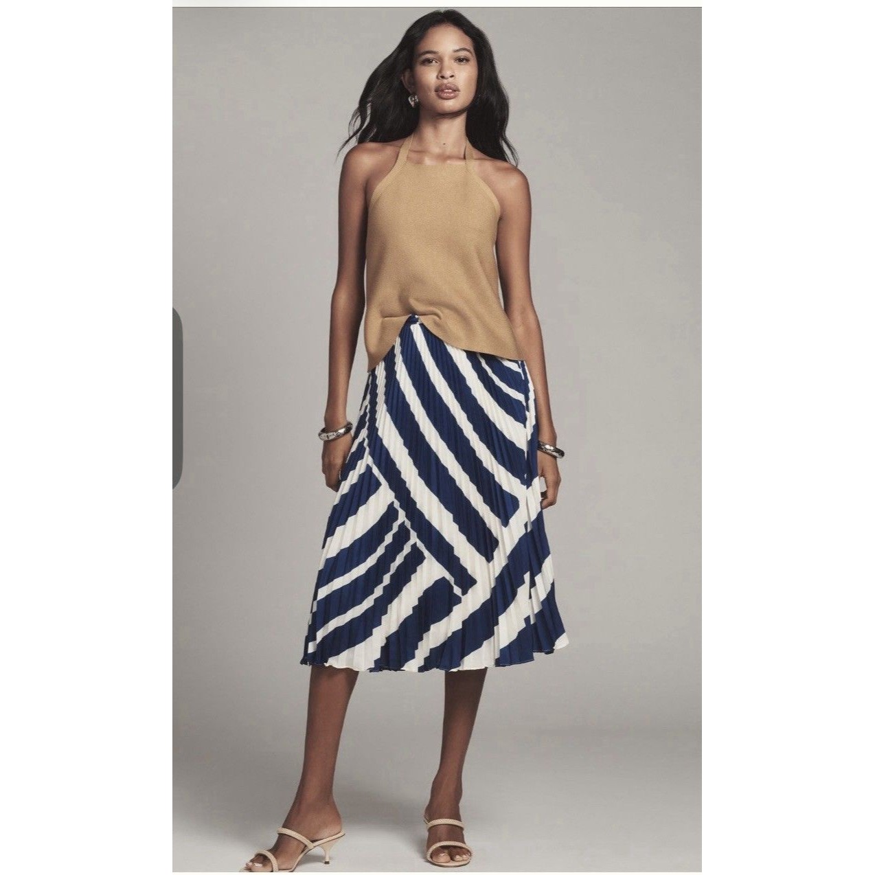 Anthropologie Valerie Pleated Midi Blue Skirt Size Small New